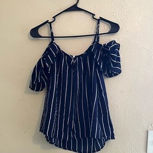 Medium flowing navy blue striped shirt